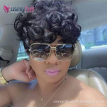 Dropshipping Short Human Hair Pixie Cut Wigs Cheap Brazilian Hair Wavy Short Wigs For Black Women